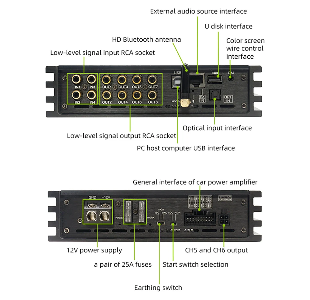 Car DSP 6-Channel Amplifier with 8-Channel Digital Signal Processor
